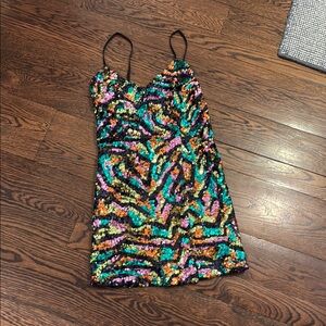 French Connection Black Sequin Multicolor Party dress